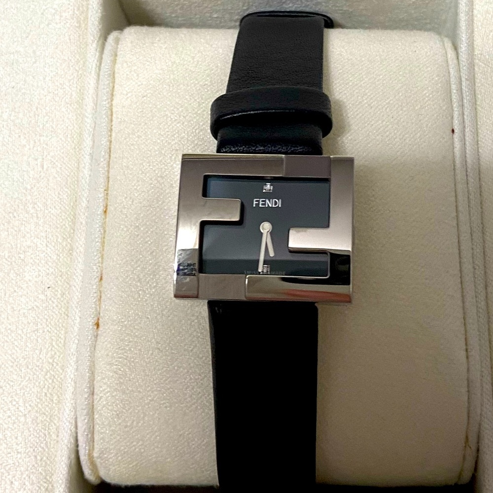 Fendi black leather watch new in box never taken out.